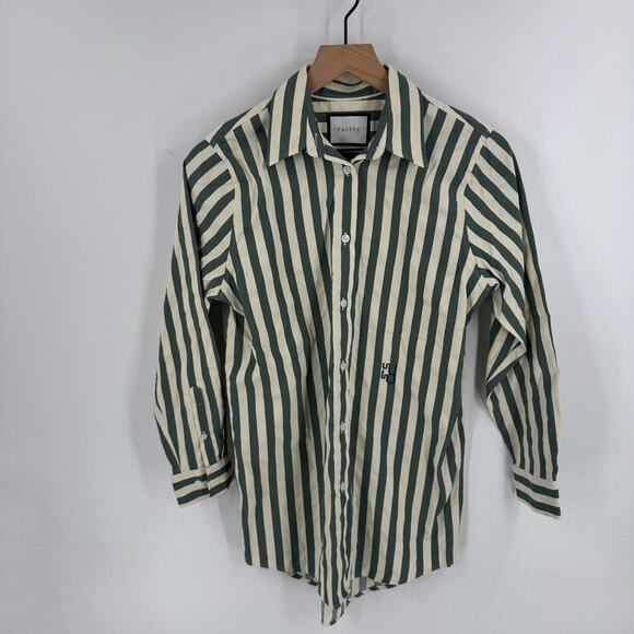 Yaitte Striped Button Front Shirt Green White Long Sleeve Top Size XS - Picture 1 of 8